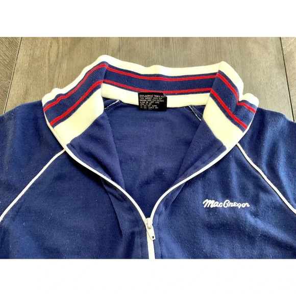 Vtg MacGregor Full Zip Jacket Blue Red White Acrylic Triple Knit Men's Medium M - Picture 5 of 10